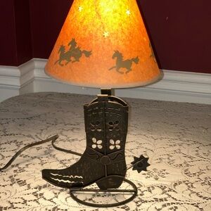 Western Boot Lamp with Orange Shade